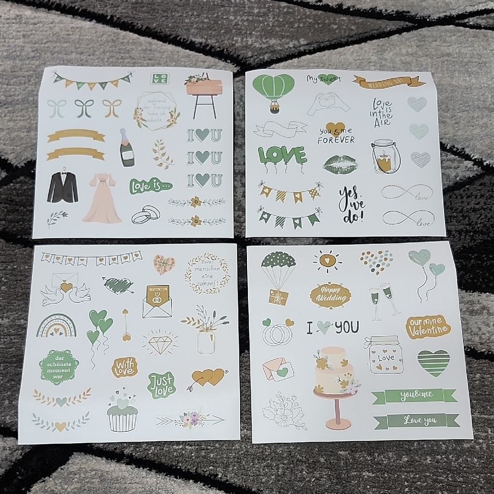 WEDDING THEMED VARIOUS ASSORTED STICKERS 4-SHEETS